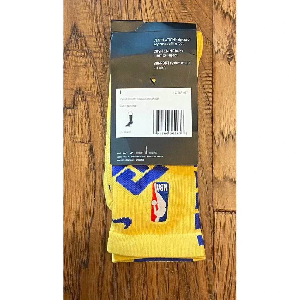 Nike Elite Crew NBA Basketball Socks Golden State Warriors Yellow SX7587-017 L
